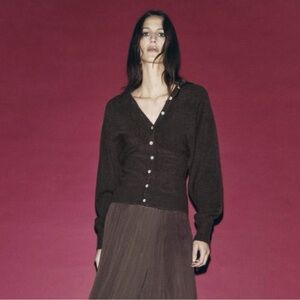 Zara Brown Cardigan with V-neckline and Long Sleeves